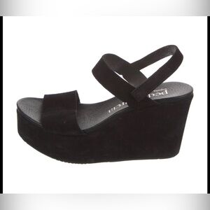 Pedro Garcia Women's Black Suede Wedge Sandals